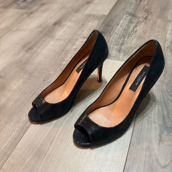 Ann Taylor Black Textured Peep-Toe Heels - Picture 2 of 7